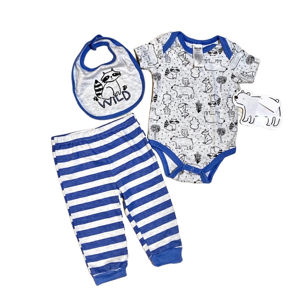 CJP Baby Wild Animals Onesie, Pants & Bib Set